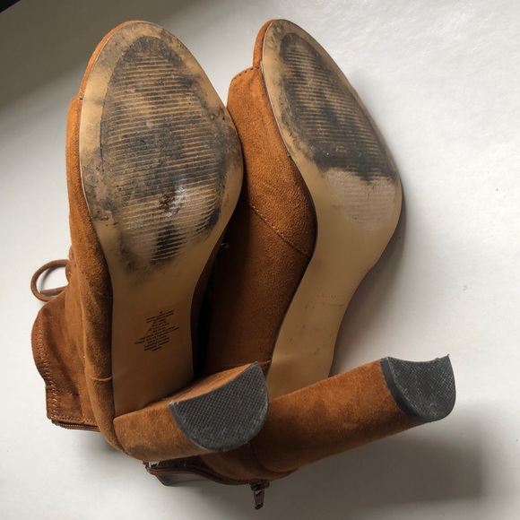 Express Lace-Up Slouchy Peep Toe Bootie Faux Suede - Picture 7 of 7